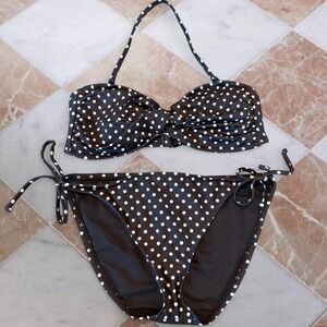 Vintage Y2K 2000s Mossimo Chocolate Brown & white polka dot bikini set